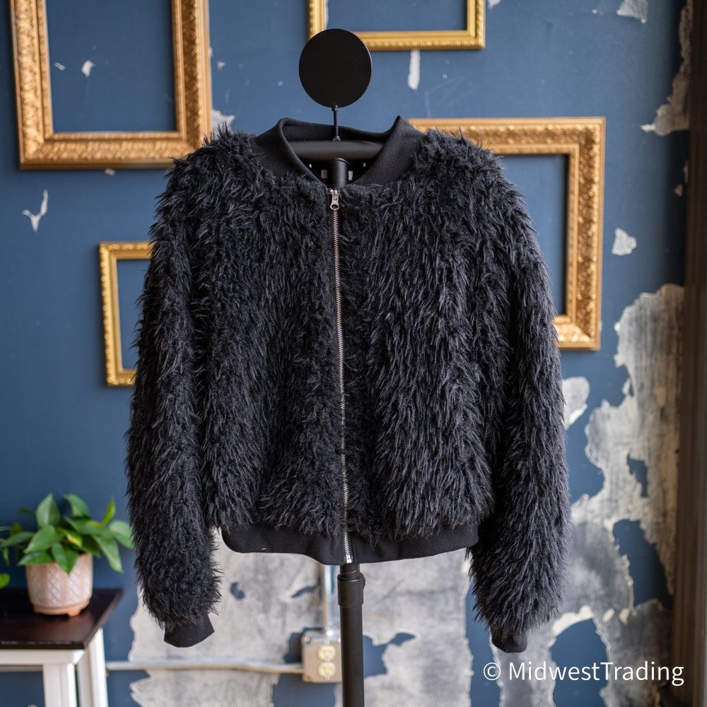 Xhilaration Black Fuzzy Zip-Up Jacket